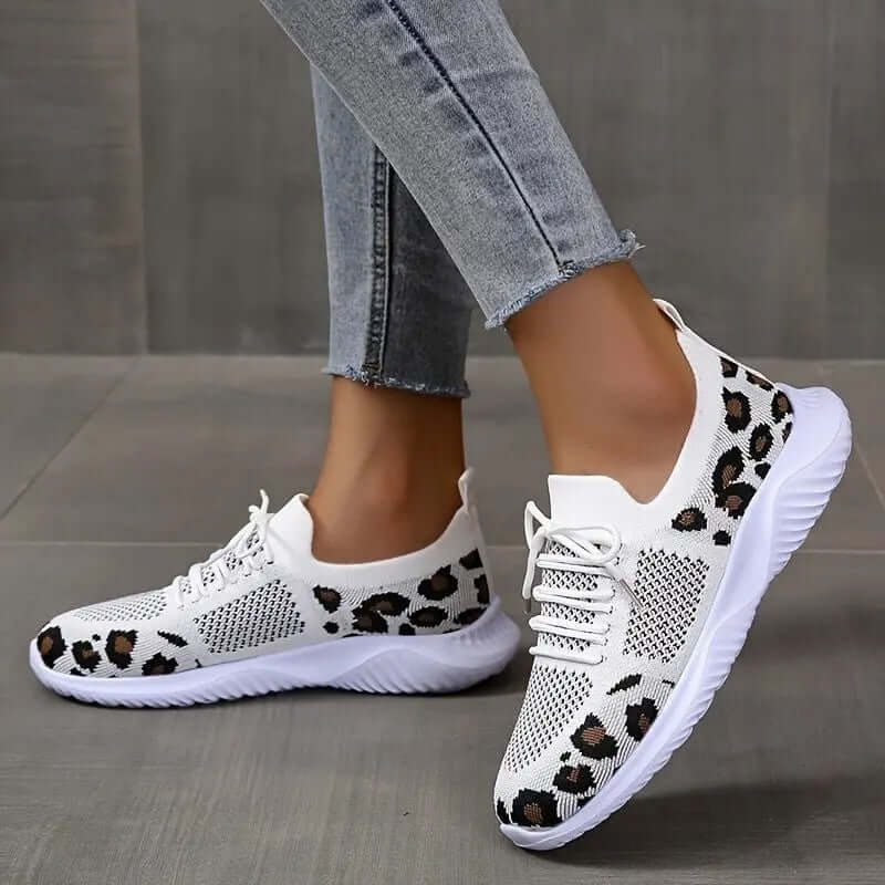 White Shoes Women Leopard Print Lace-up Sneakers Sports SnagBag