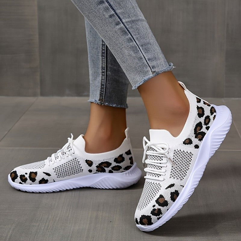 White Shoes Women Leopard Print Lace-up Sneakers Sports See size chart under “more details” The Fashion Celestial