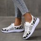White Shoes Women Leopard Print Lace-up Sneakers Sports See size chart under “more details” The Fashion Celestial