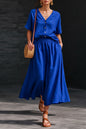 Women's Cotton-Linen V-Neck Button-Up Top & Long Skirt Set FitiqueFit