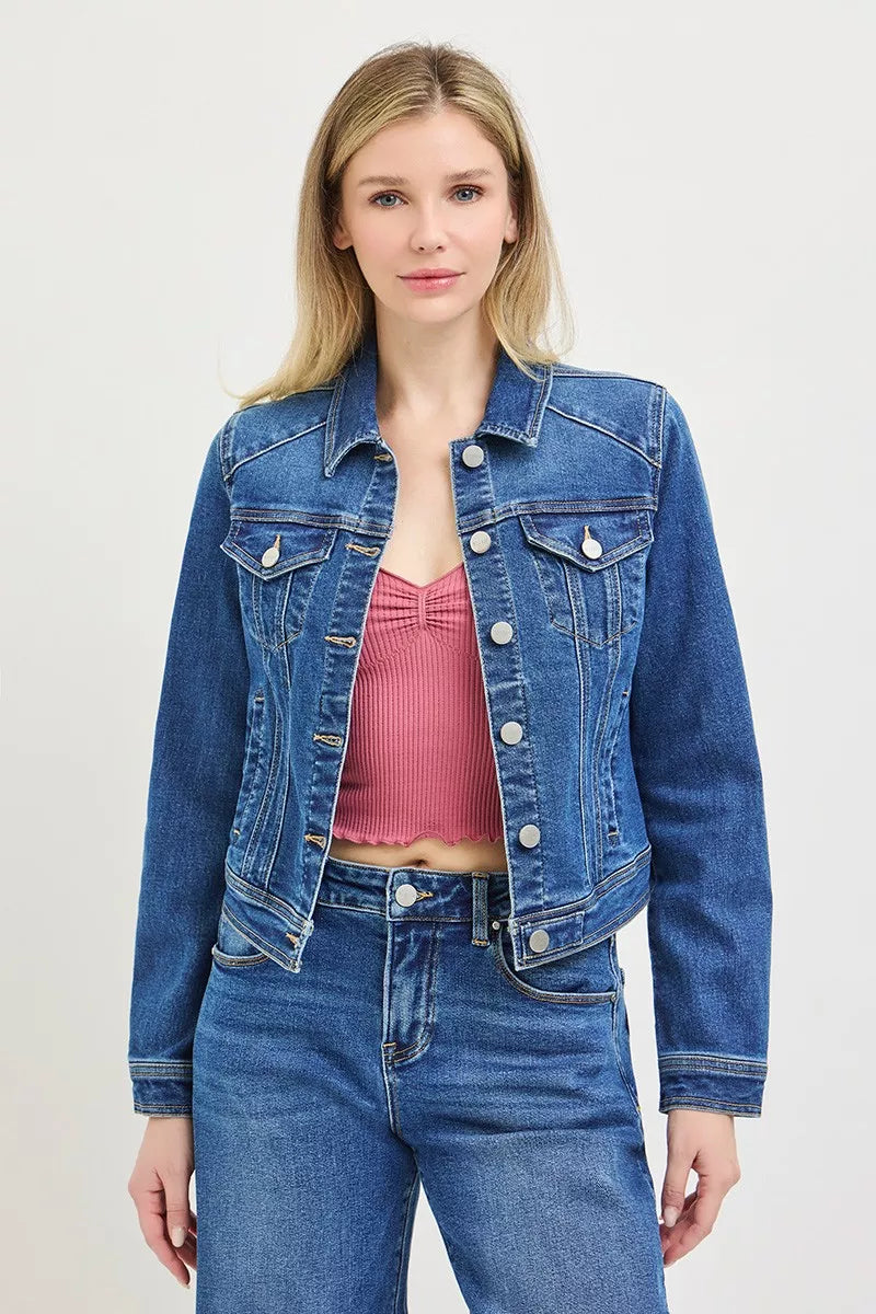 RISEN Basic Fitted Button Down Denim Jacket New Era Fashion LLc