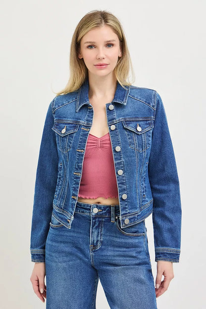 RISEN Basic Fitted Button Down Denim Jacket New Era Fashion LLc