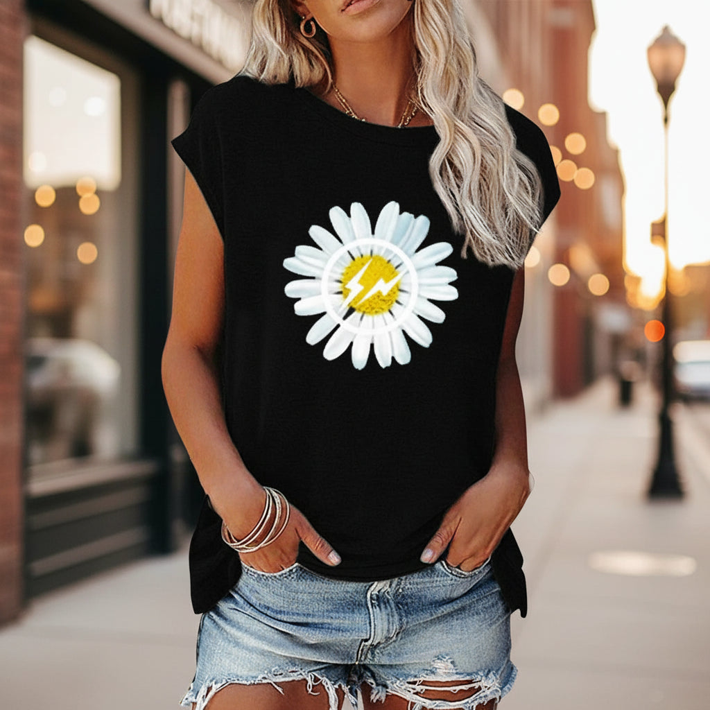Women's Off-Shoulder Printed Top – Loose Fit Short Sleeve Cotton Pullover FitiqueFit