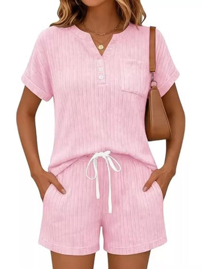 Casual Ribbed Knit Tee and Shorts Set New Era Fashion LLc