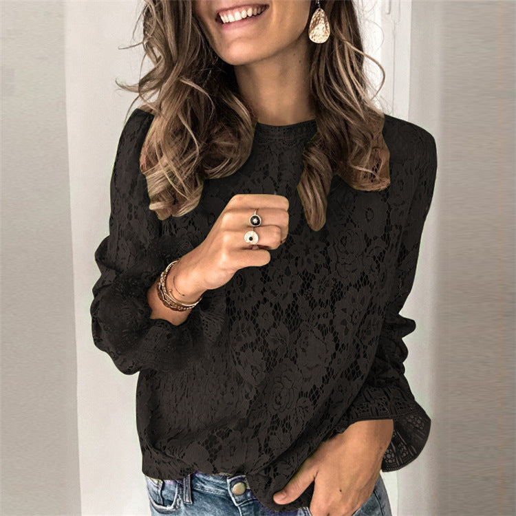 Women's Long-Sleeve Hollow Lace Splicing Top FitiqueFit