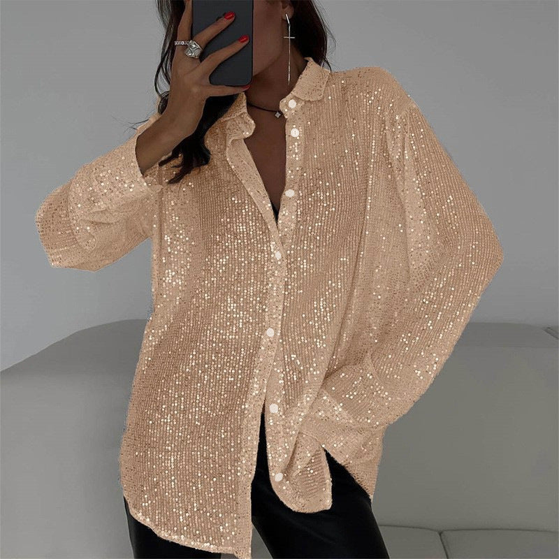 Sequin Lapel Long Sleeve Shirt See size chart under “more details” The Fashion Celestial
