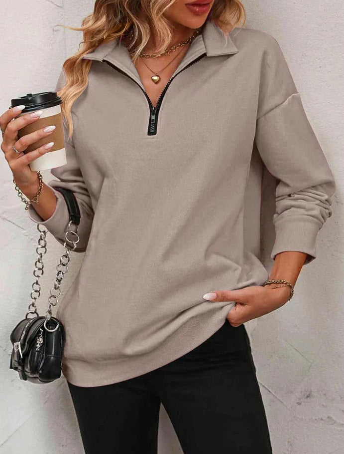 Women's Zipper Turtleneck Pullover Sweatshirt – Loose Long Sleeve FitiqueFit