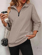 Women's Zipper Turtleneck Pullover Sweatshirt – Loose Long Sleeve FitiqueFit