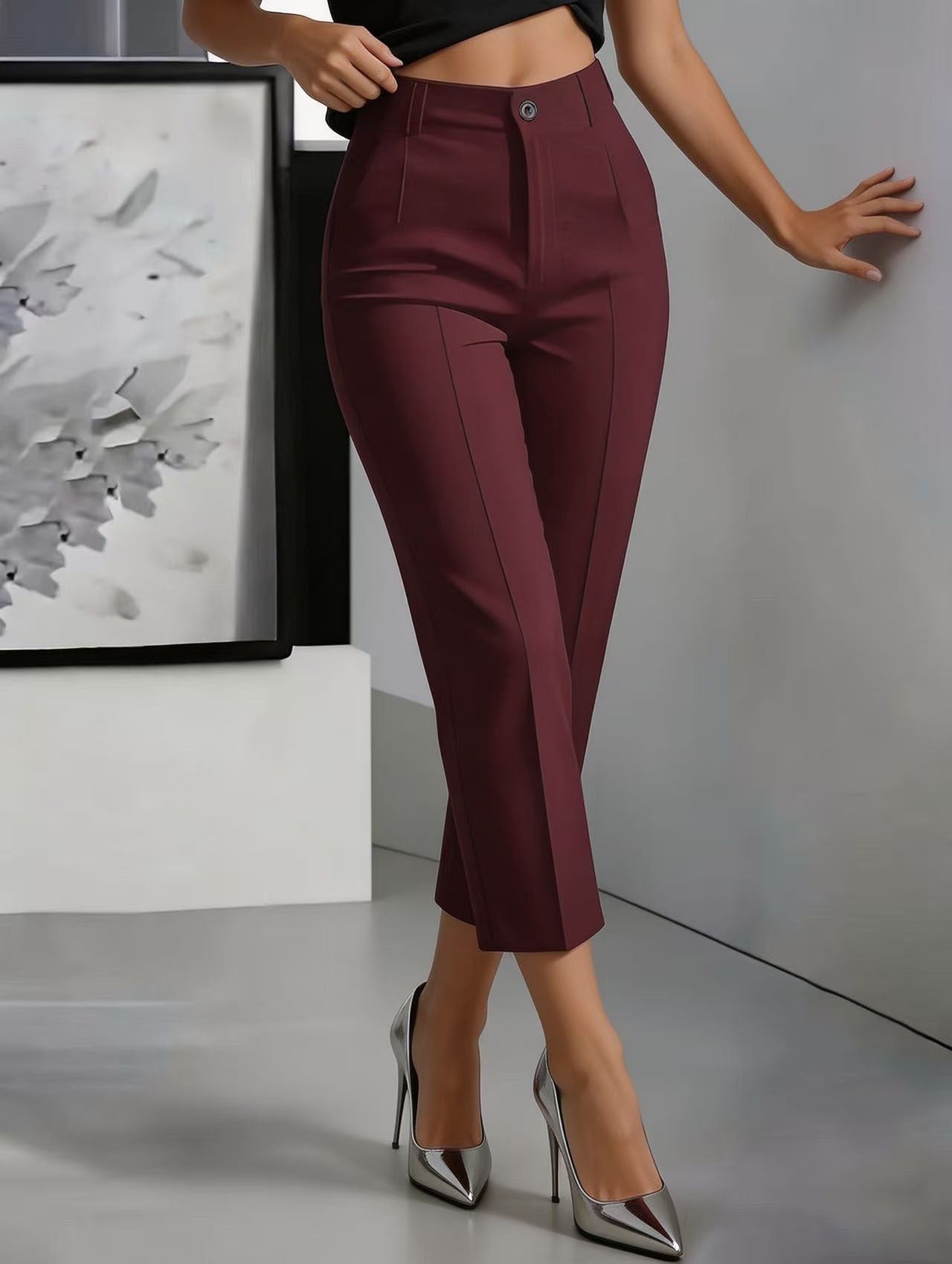 Women's High-Waisted Straight-Leg Pants – Drapey Cropped Fit FitiqueFit