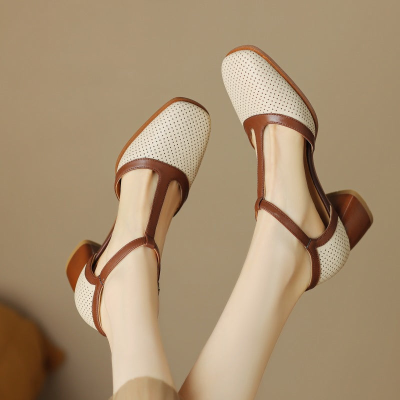 Women's Leather T-Strap Mule Sandals FitiqueFit
