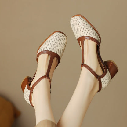 Women's Leather T-Strap Mule Sandals FitiqueFit