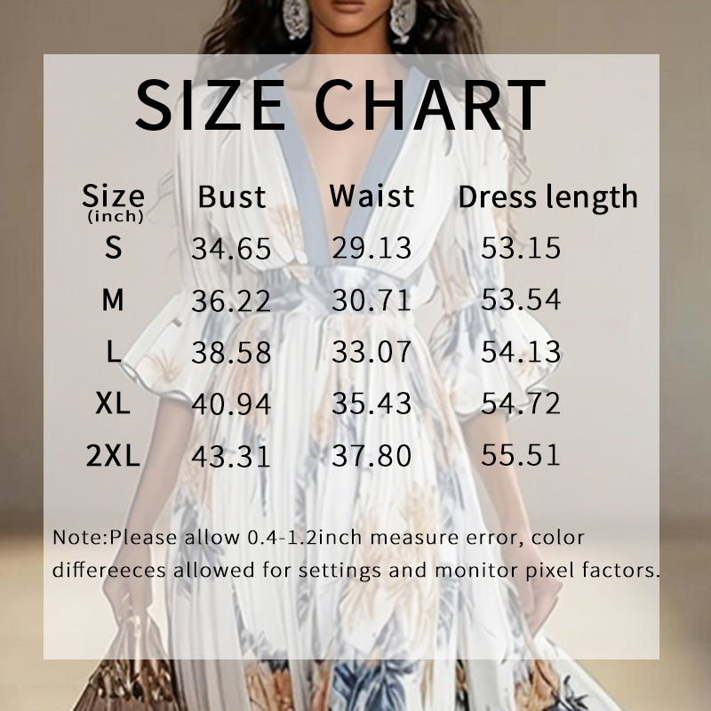 Women's Floral Print Maxi Dress With Deep V-Neck & Flare Sleeves FitiqueFit