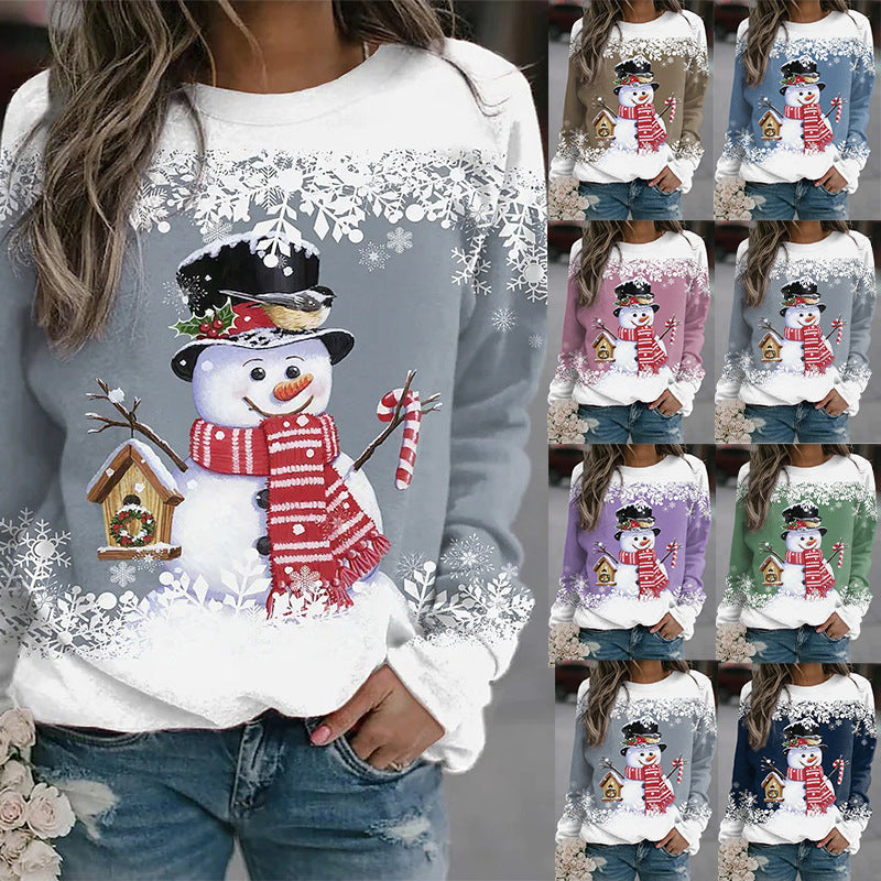 Snowman Printed Panel Loose Sweater – Casual Holiday Knit for Women FitiqueFit