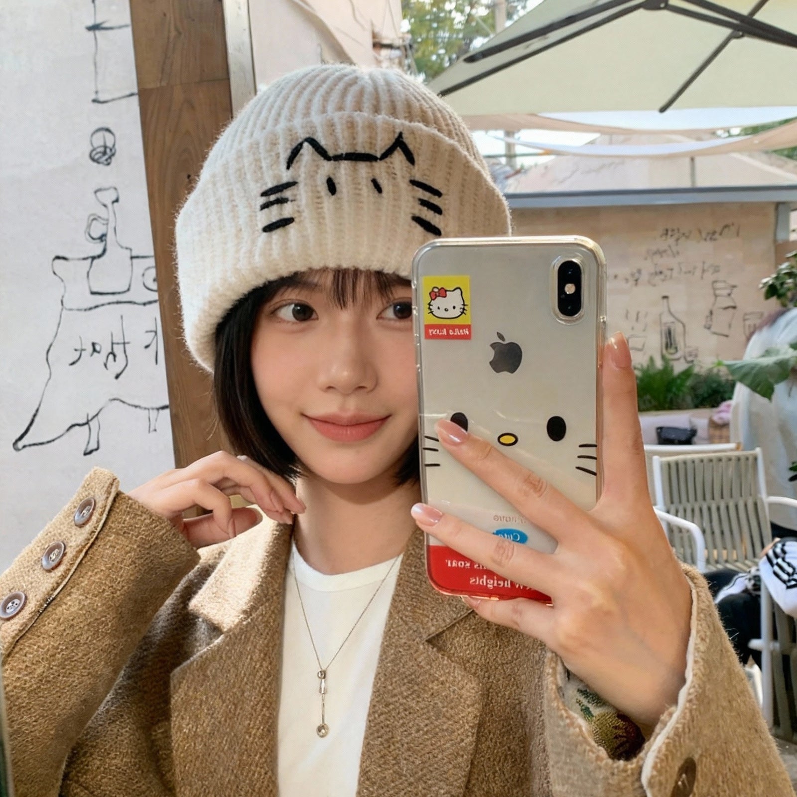 Women’s Cute Cat Line Design Knitted Hat – Warm Fall & Winter Beanie FitiqueFit