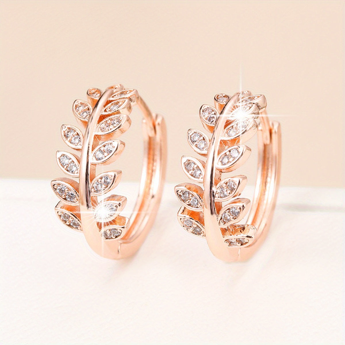 [1Pair Leaf Earrings] Zirconia Inlaid Leaf-Shaped Hoop Huggie Earrings for Women 1Pair Holiday Jewelry NovaCart