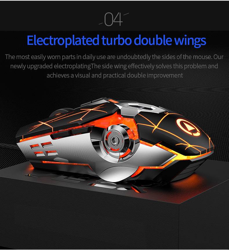 Silvery Carved Wired Mouse for E-Sports Gaming, Silent and Sound Chicken-Eating Mouse Macro for Desktops and Laptops NovaCart