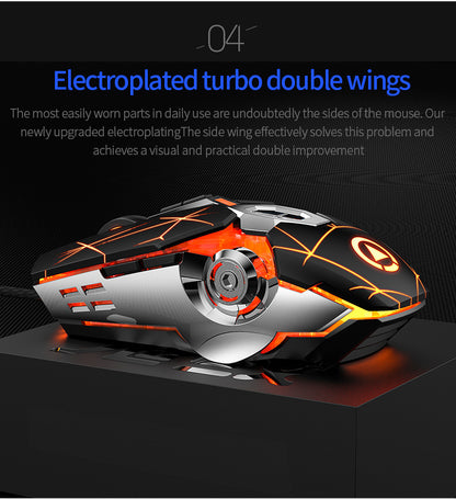 Silvery Carved Wired Mouse for E-Sports Gaming, Silent and Sound Chicken-Eating Mouse Macro for Desktops and Laptops NovaCart