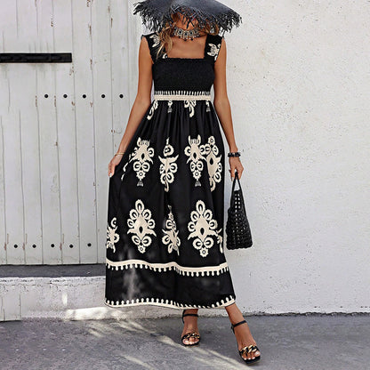 Women’s Wide-Strap Printed Maxi Dress FitiqueFit