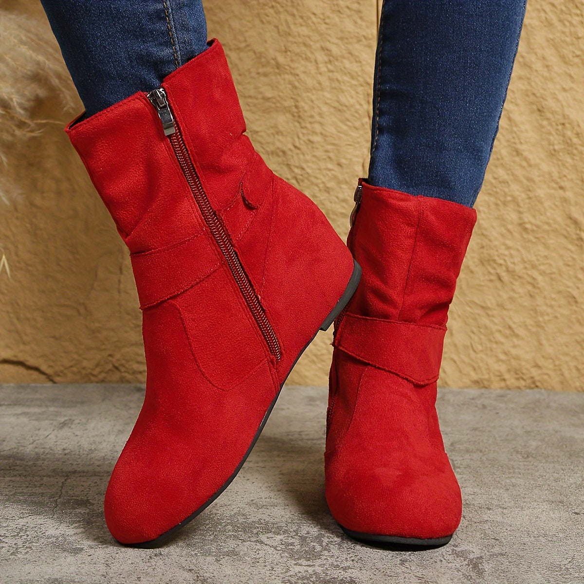 1.18inch Inner Height Increase Women's Short Boots with Flat Sole, Buckle Closure, Comfortable, Warm, and Lightweight, Women Shoes NovaCart