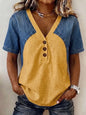 Women's Loose Denim Patchwork Color-Block T-Shirt FitiqueFit