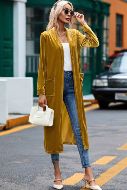 Velvet Open-Front Pocketed Cardigan Shop Style & More | Fresh Looks, Everyday Deals & Free Shipping