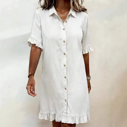 Women's Faux Denim Ruffle-Sleeve Shirt Dress FitiqueFit