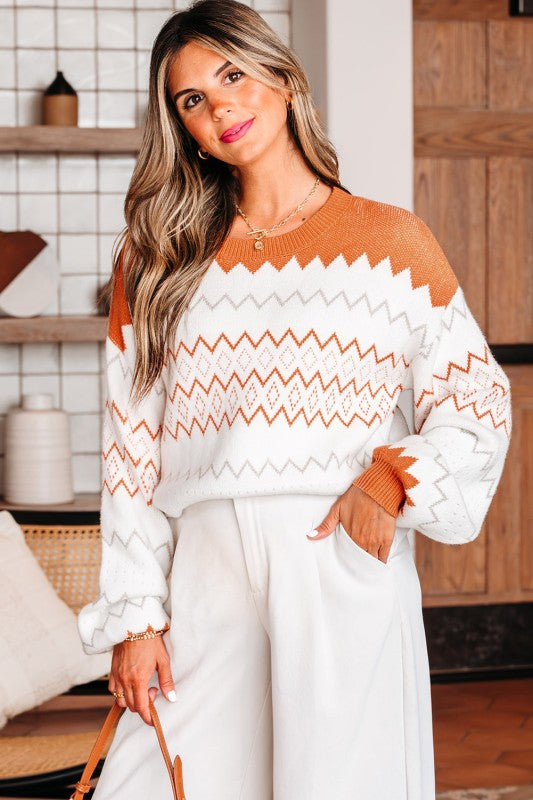Geometric Zigzag Stripe Crewneck Pullover Sweater Shop Style & More | Fresh Looks, Everyday Deals & Free Shipping