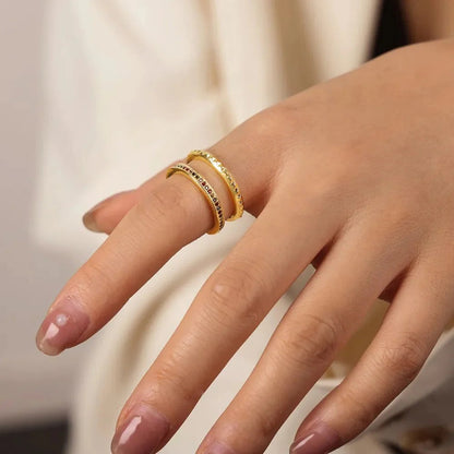 GlimmerFold Dual Band Ring Ivory Embers