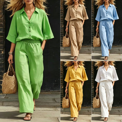 Short-Sleeve Shirt & Loose Pants Set – Casual Two-Piece FitiqueFit