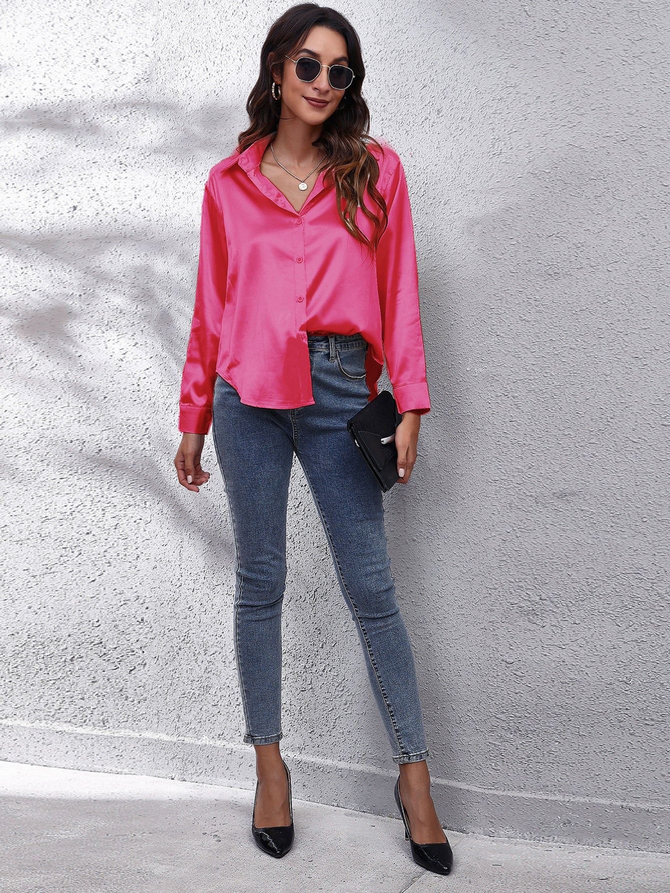 Hot Style In-Kind Shooting Satin Shirt Women'S Satin Imitation Long-Sleeved Shirt New European And American Cross-Border Women'S Clothing NovaCart