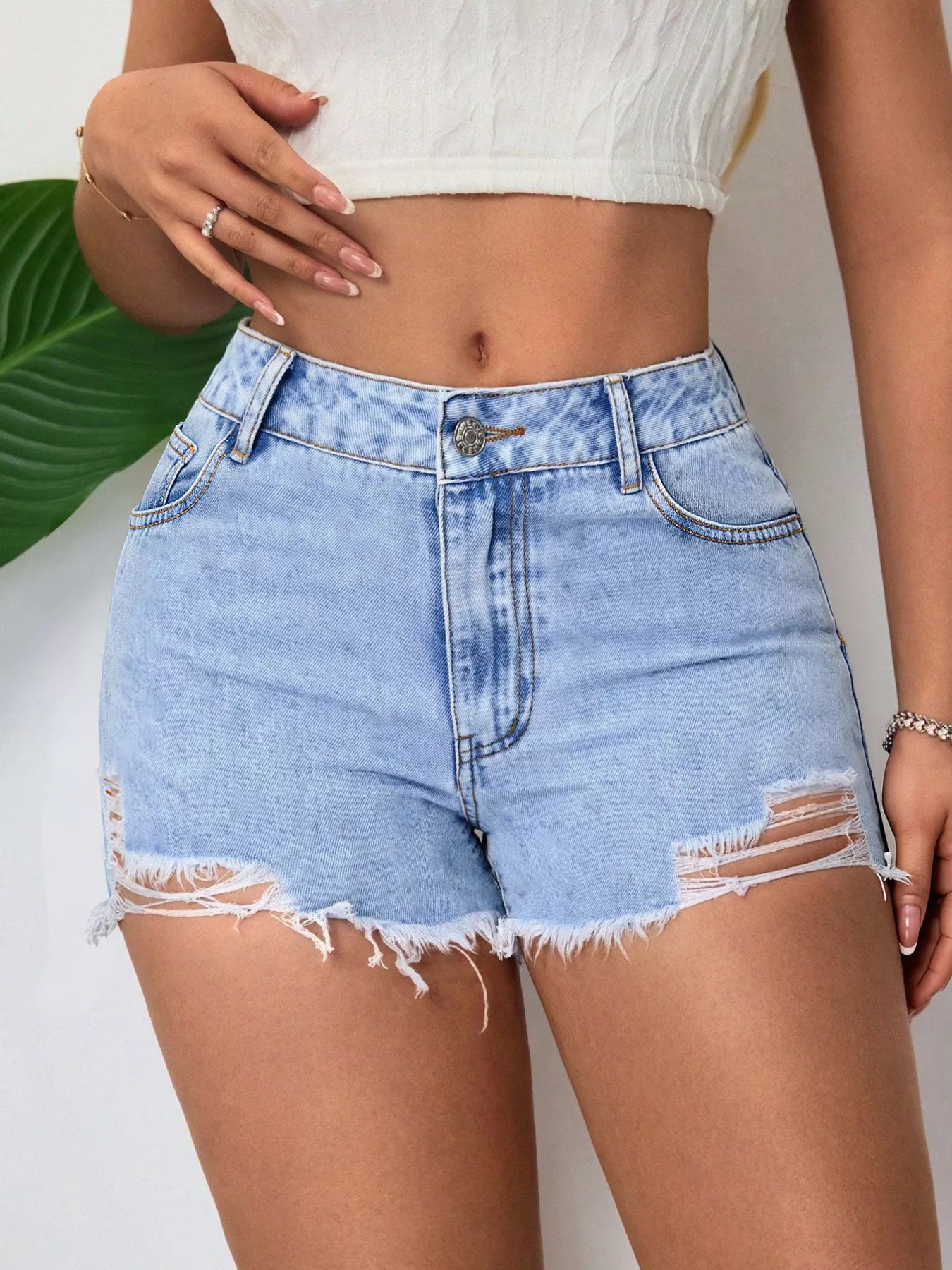 Distressed Raw Hem Denim Shorts New Era Fashion LLc