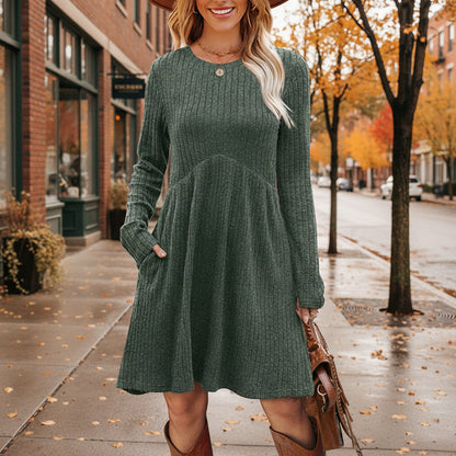 Women's Solid Color Long Sleeve Knit Dress FitiqueFit
