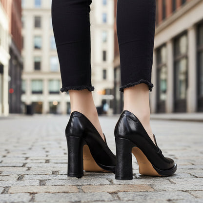 Women's Retro Chunky Heel Pointed Toe Pumps – Slip-On Office Heels FitiqueFit