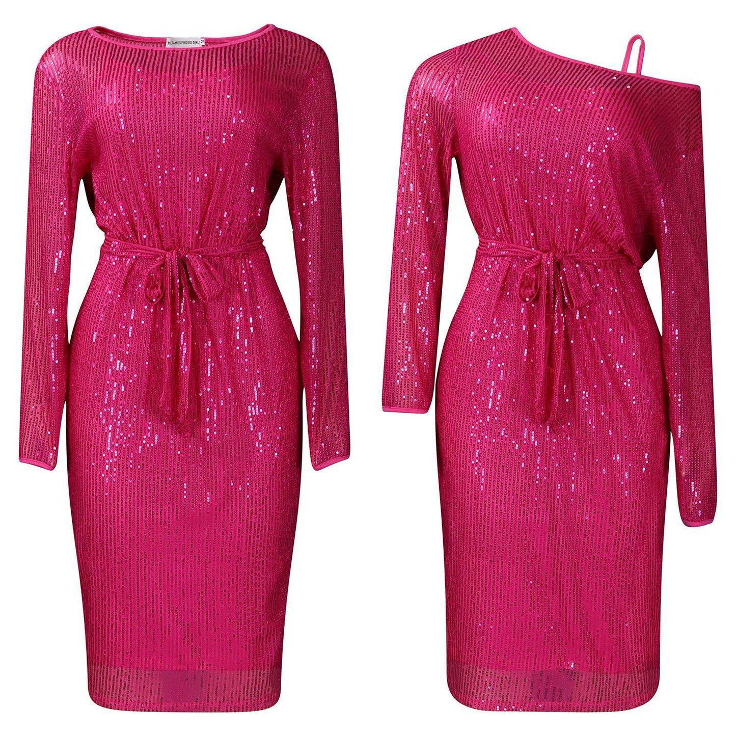 Diagonal Collar Sequined Round Neck Evening Dress Two-piece Set Grayceful LLC
