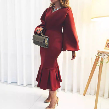 European And American Fashion Plus Size V-neck Long-sleeve Dress Grayceful LLC