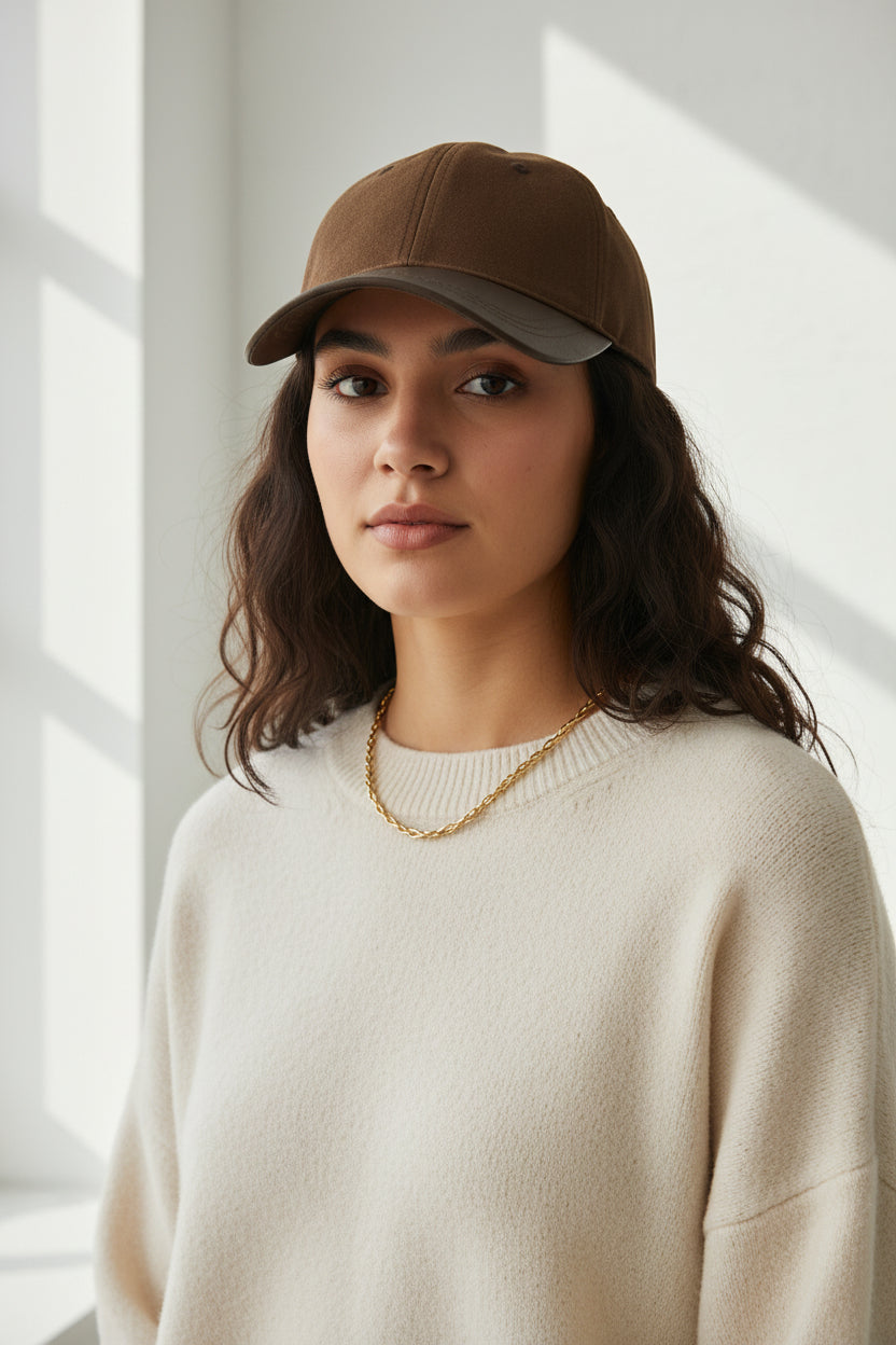 Women's Retro Suede Patchwork Baseball Cap – Leather Brim Dome Crown FitiqueFit