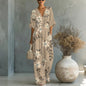 Women's Waist-Cinched V-Neck Printed Wide-Leg Jumpsuit FitiqueFit