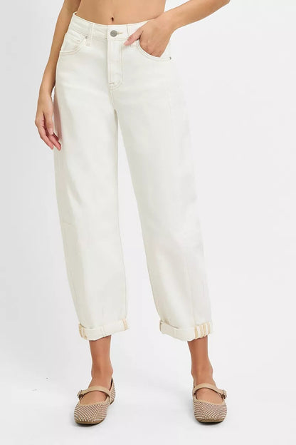 RISEN Full Size High Rise Barrel Cropped Jeans Plus Size Garden Naked Curves