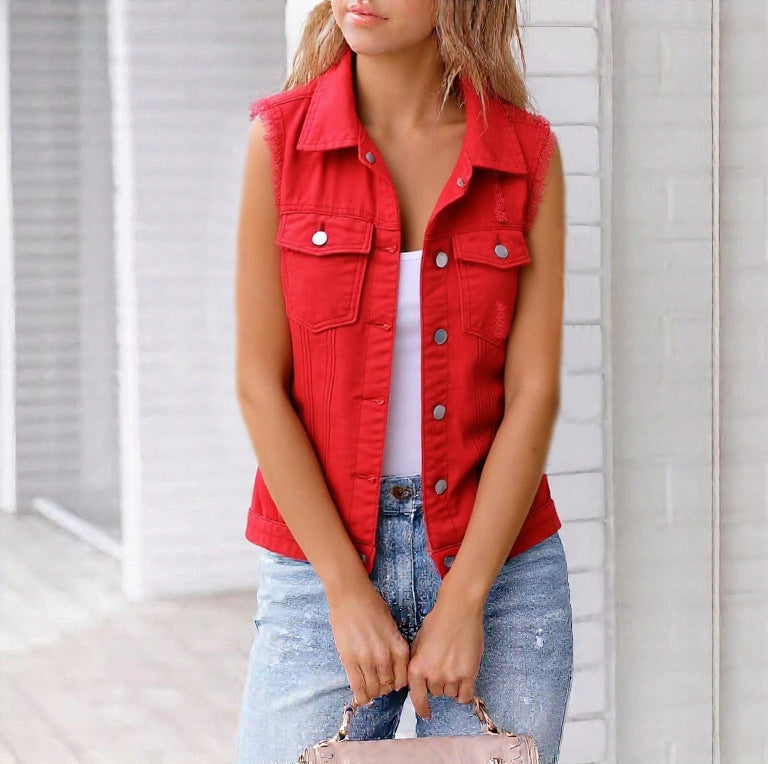 Women's Colorful Denim-Style Vest Jacket – Spring & Summer FitiqueFit