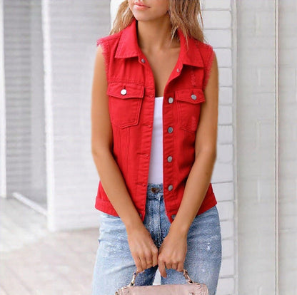 Women's Colorful Denim-Style Vest Jacket – Spring & Summer FitiqueFit