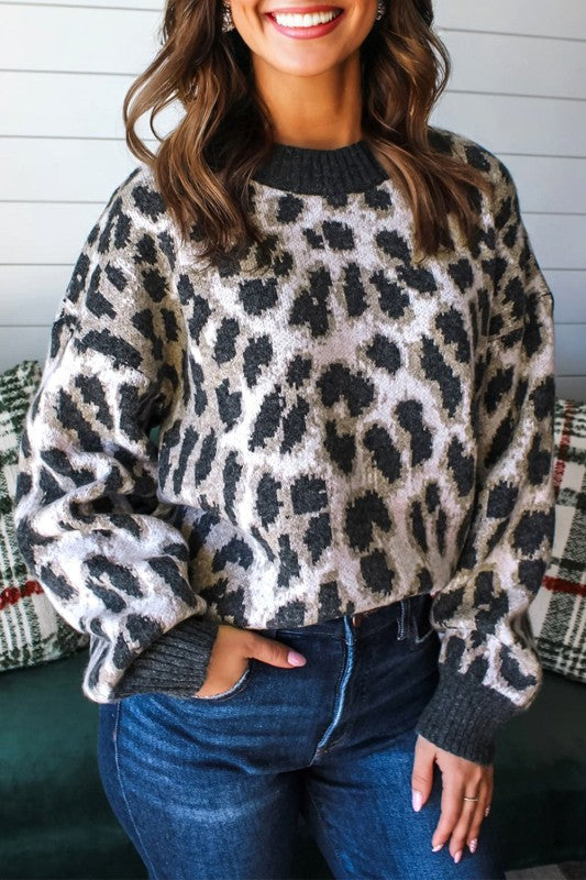 Leopard Contrast Trim Drop Shoulder Sweater Shop Style & More | Fresh Looks, Everyday Deals & Free Shipping