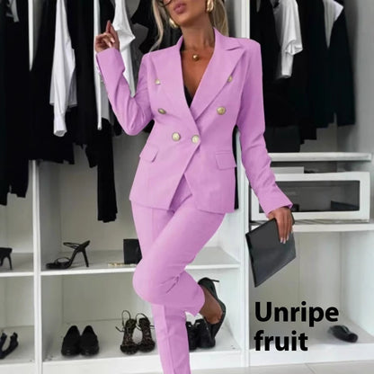 Double-Breasted Lapel Blazer & Zip-Up Trousers Suit FitiqueFit