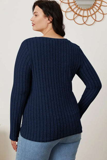 Basic Bae Full Size Ribbed V-Neck Long Sleeve T-Shirt New Era Fashion LLc