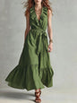 Women's V-Neck Sleeveless Lace-Up Panelled Maxi Dress – Wide Flare FitiqueFit