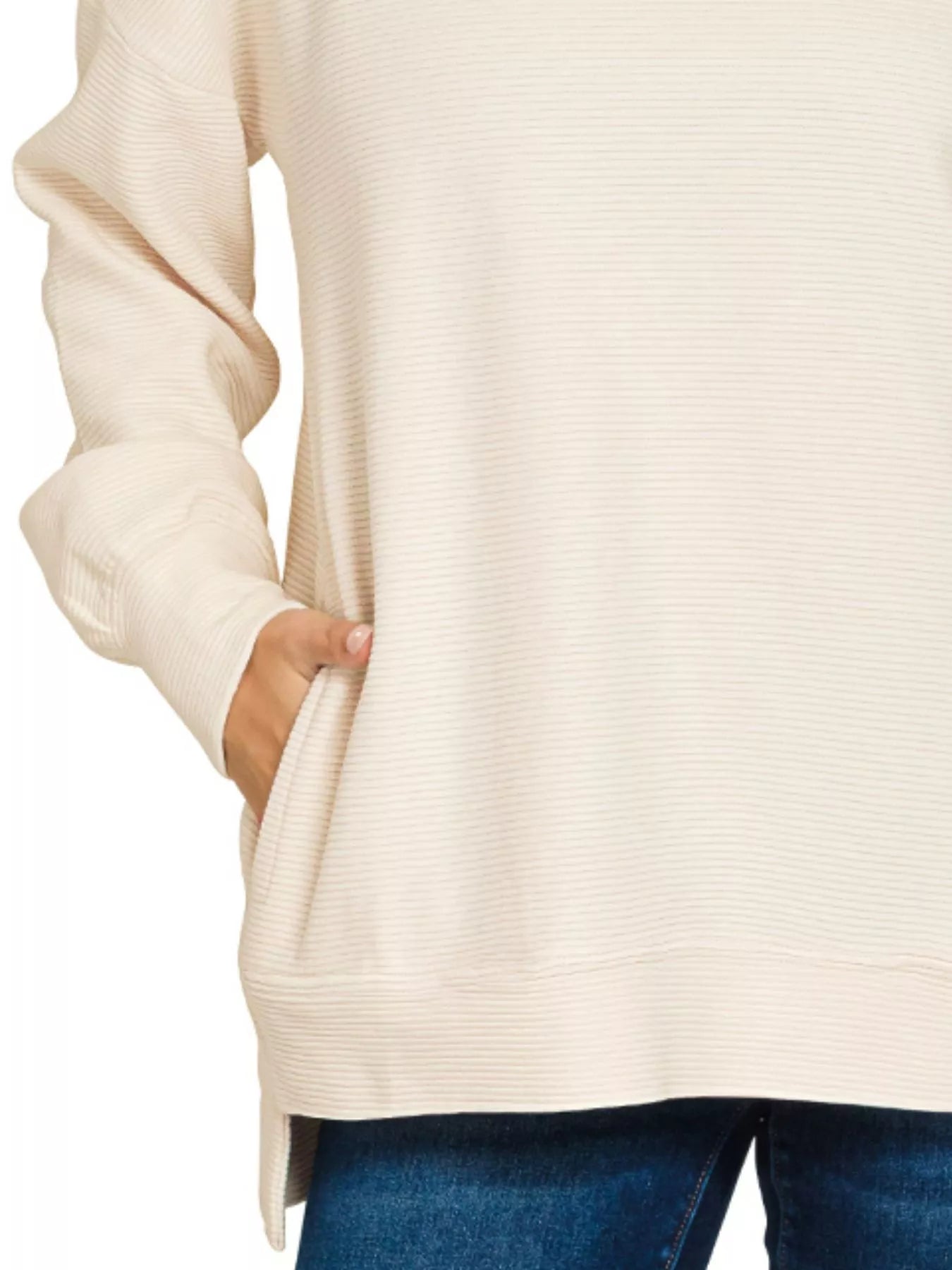 Zenana Full Size Acid Washed Double Ribbed Hi-low Sweatshirt Plus Size Garden Naked Curves
