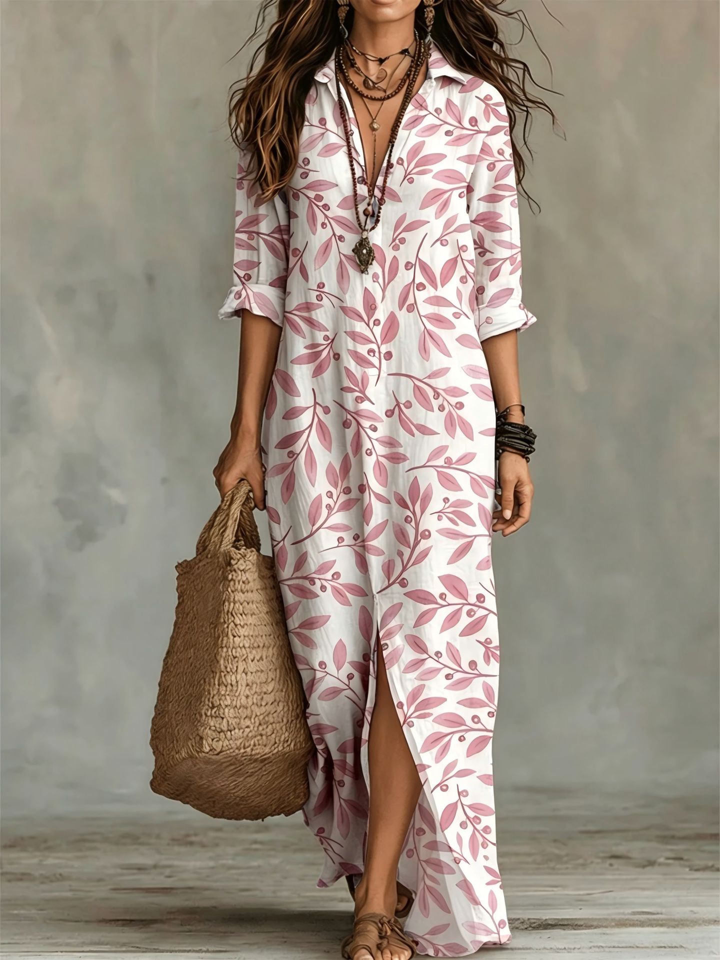Digital Print Lapel Midi Shirt Dress – 5 Colors, S–3XL FitiqueFit