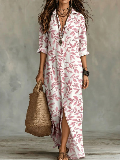 Digital Print Lapel Midi Shirt Dress – 5 Colors, S–3XL FitiqueFit
