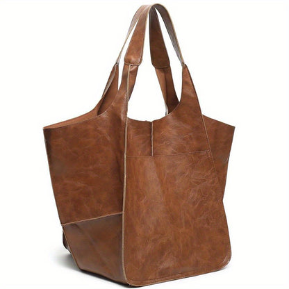 Large Capacity Retro PU Tote Bag For Women - Spacious & Stylish Handbag With Handy Front Pocket For Work, Travel & Everyday Chic NovaCart