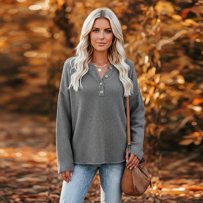 Solid Color V-Neck Pullover Knit Sweater | Relaxed Distressed Fit FitiqueFit