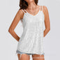 Sequin V-Neck Camisole – Rhinestone Strap Sparkly Top FitiqueFit